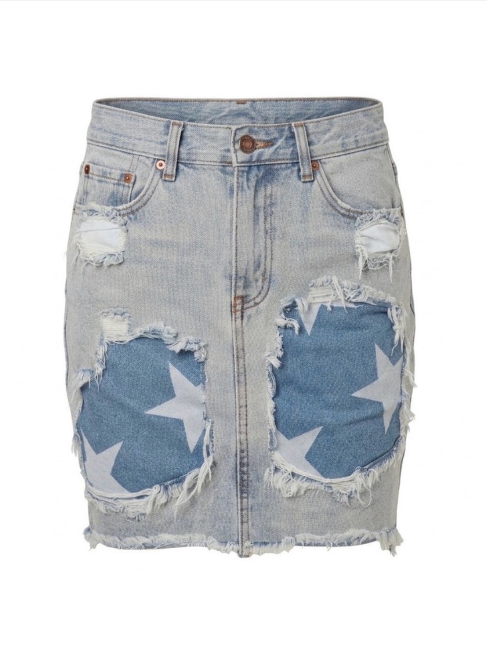 One Teaspoon 2020 Star Print Denim Fitted Skirt in Diamonde